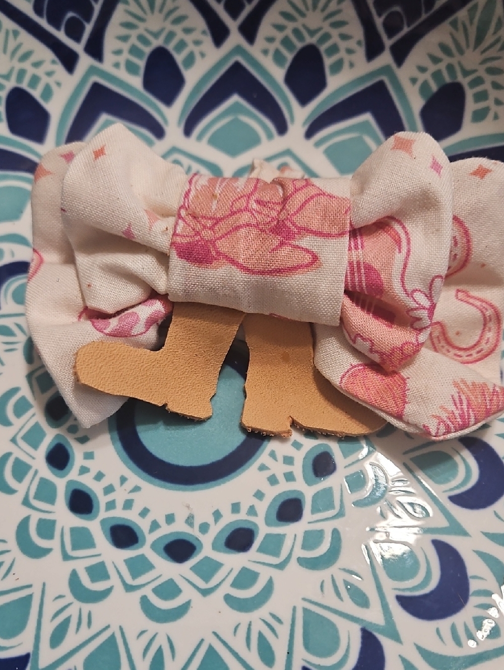 Hand Crafted Genuine Leather Boots Pink Floral Bow Tie Pet Collar Accent NEW